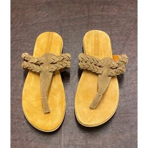 Oliberté Suede Braided Strap Thong Sandals Sze Womens 37(6.5/7) Beige Fair Trade